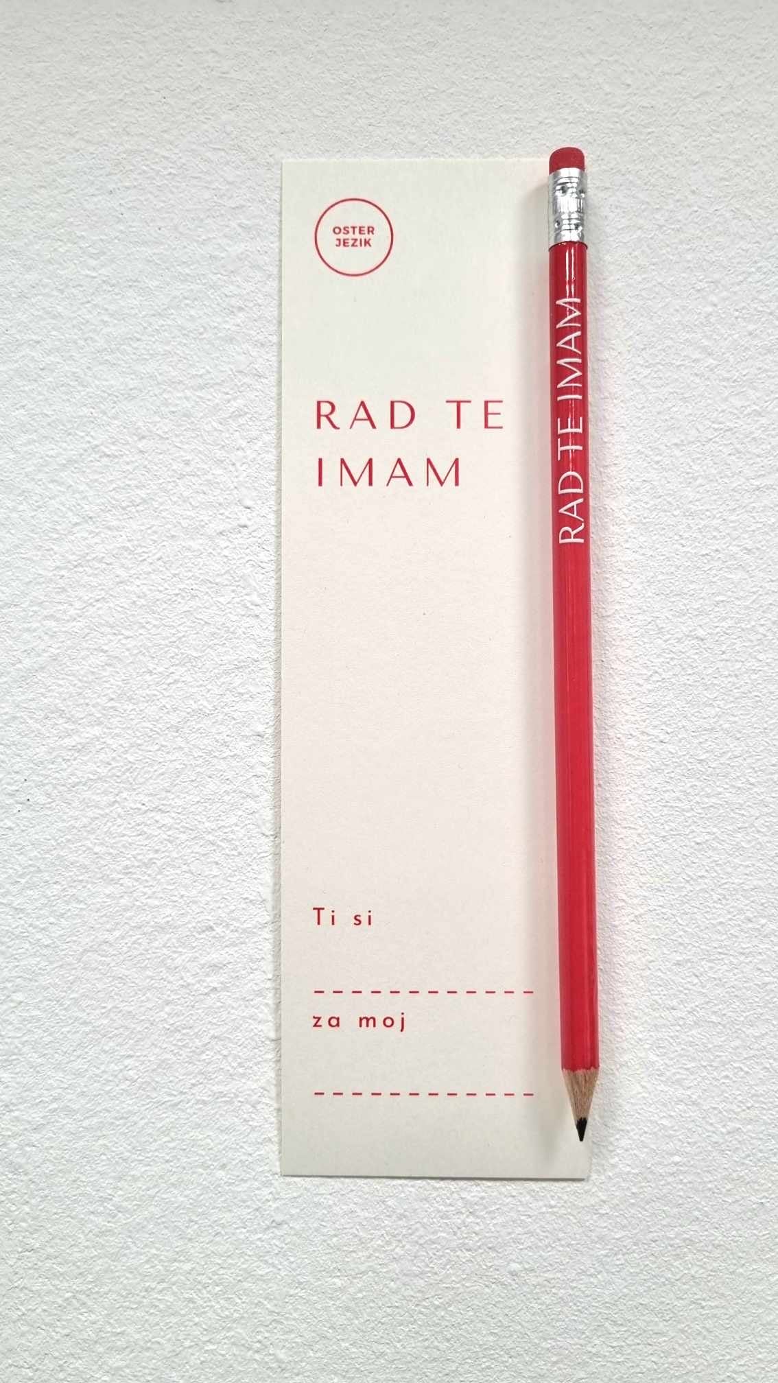 SVINČNIK S KNJIŽNIM KAZALOM "RAD TE IMAM" (personaliziran)