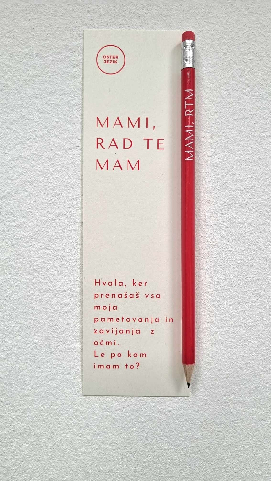 SVINČNIK S KNJIŽNIM KAZALOM "MAMI, RAD TE MAM"