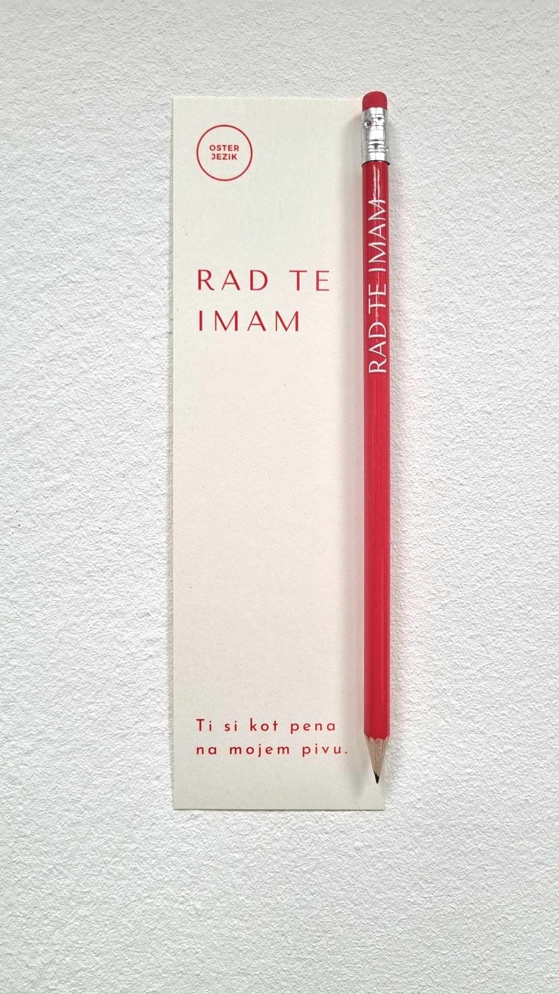 SVINČNIK S KNJIŽNIM KAZALOM "RAD TE IMAM"