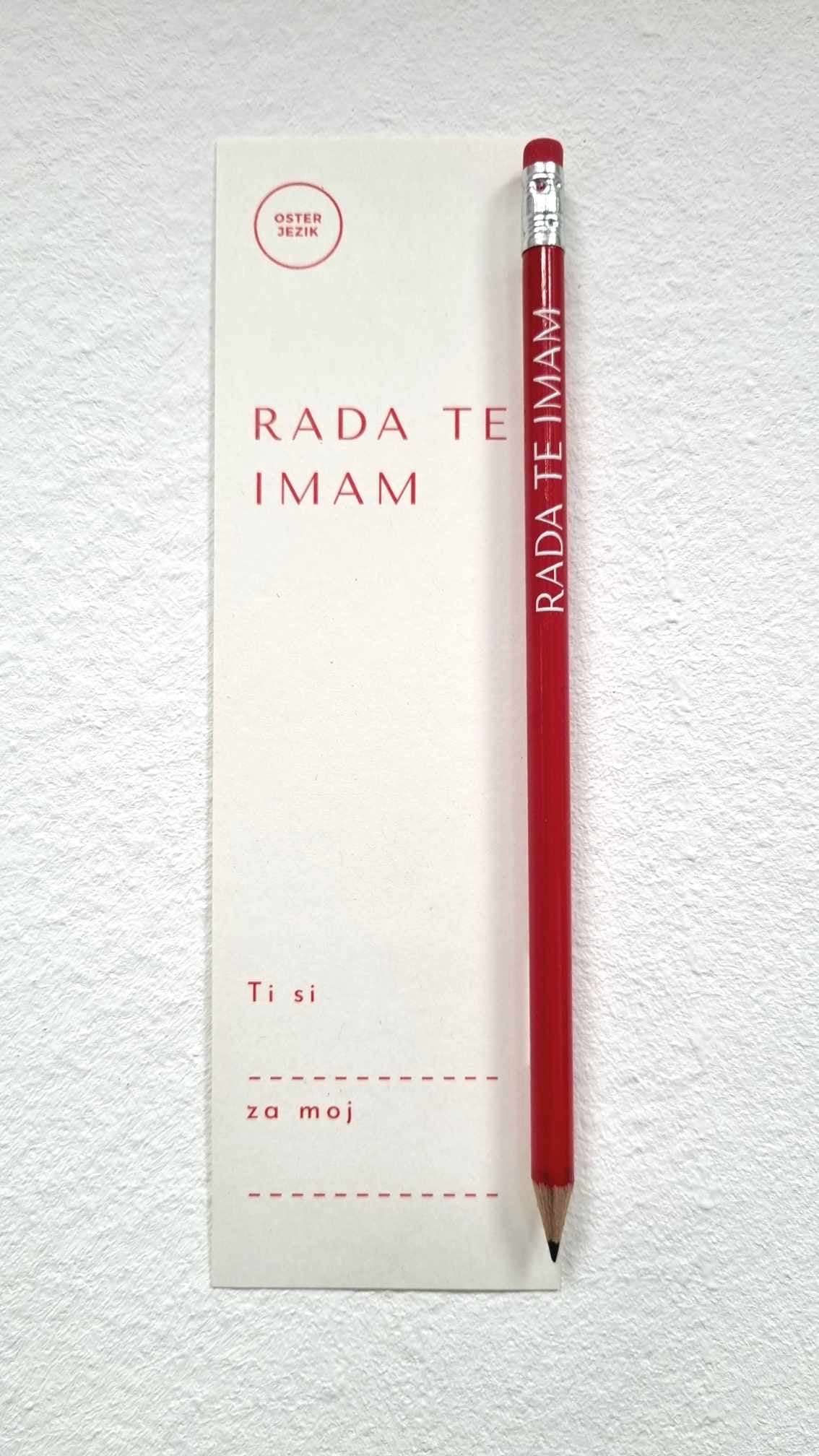 SVINČNIK S KNJIŽNIM KAZALOM "RADA TE IMAM" (personaliziran)